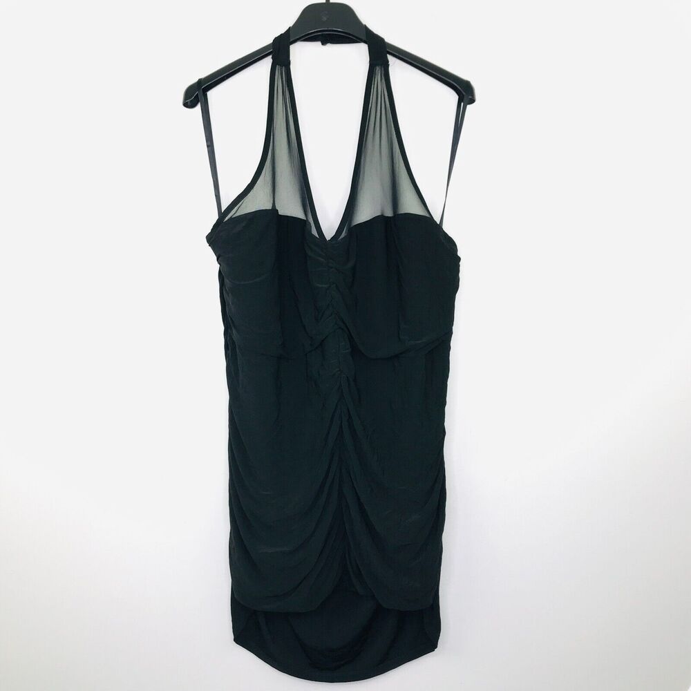 Torrid Women's 4 Tank Top Black Ruched Unpadded Mesh Yoke Halter BJ15